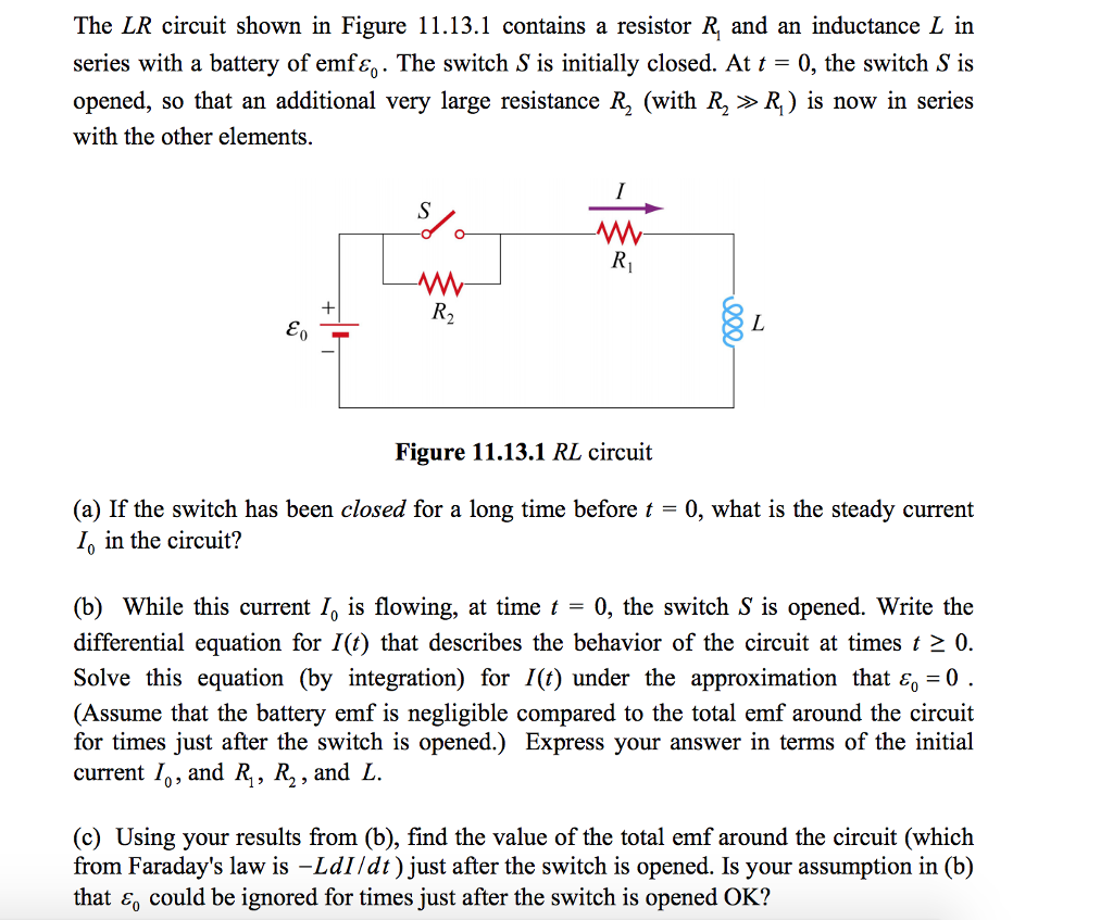 Solved The Lr Circuit Shown In Figure Contains A Chegg 7992 Hot Sex Picture