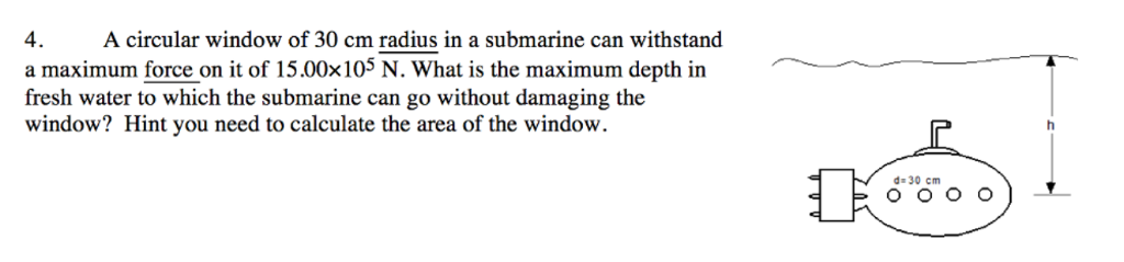 Solved A Circular Window Of Cm Radius In A Submarine Chegg