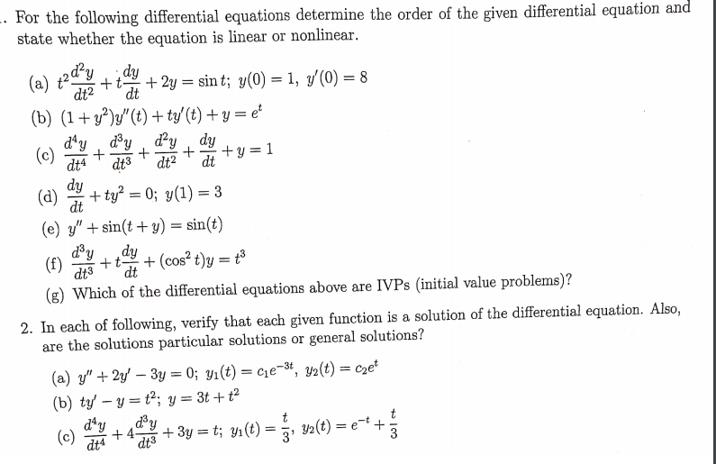 Solved For The Following Differential Equations Determine Chegg