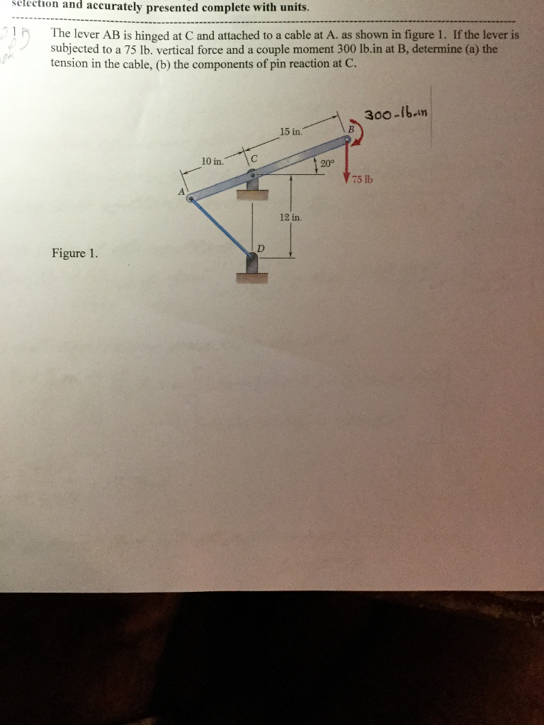 Solved The Lever Ab Is Hinged At C And Attached To A Cable Chegg