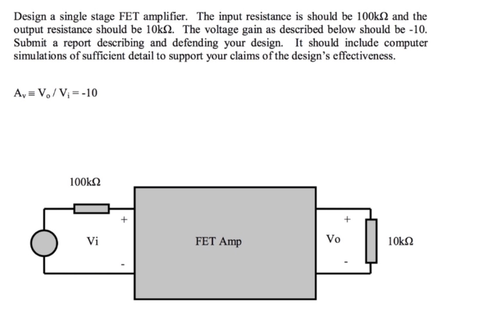 Solved Design A Single Stage FET Amplifier The Input Chegg