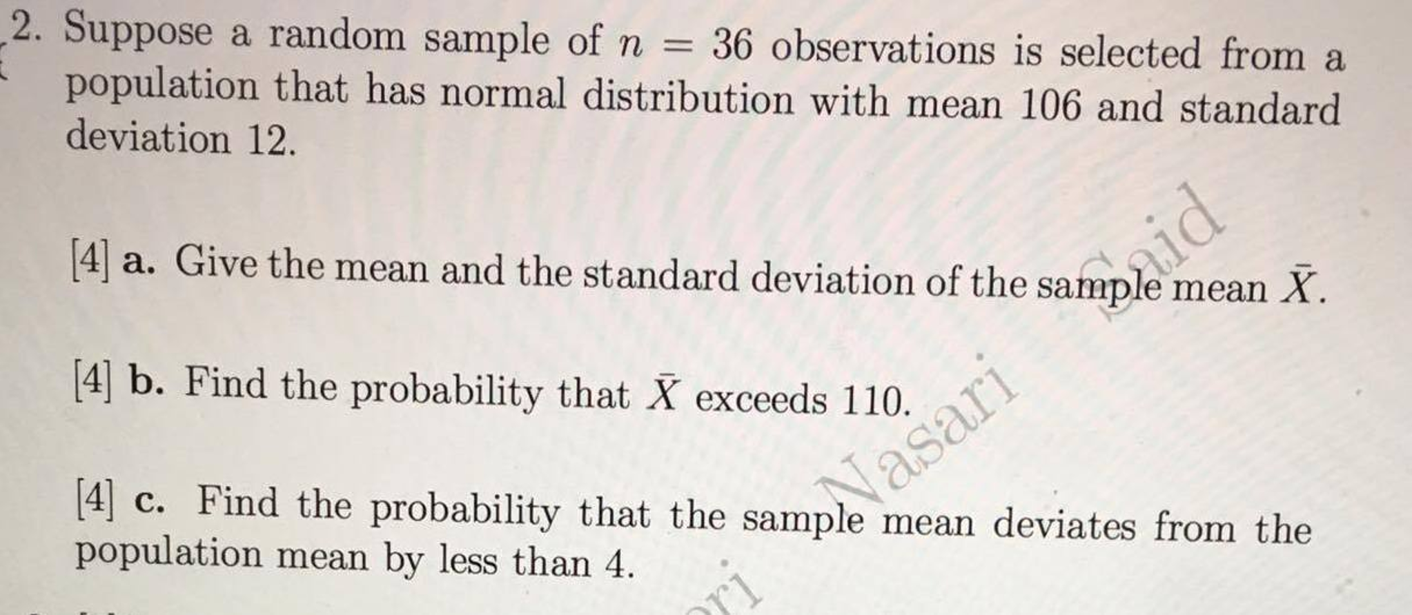 Solved Suppose A Random Sample Of N Observations Is Chegg