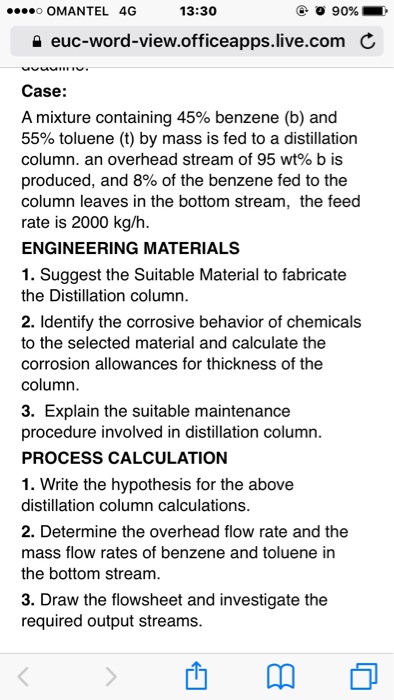 Solved A Mixture Containing 45 Benzene B And 55 Toluene Chegg