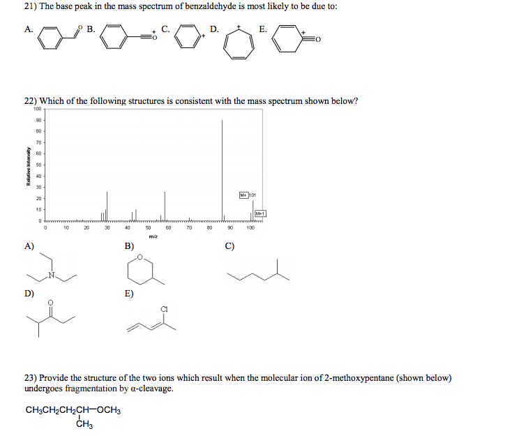 Solved The Base Peak In The Mass Spectrum Of Benzaldehyde Is Chegg