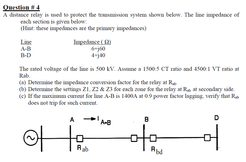 Solved A Distance Relay Is Used To Protect The Transmission Chegg