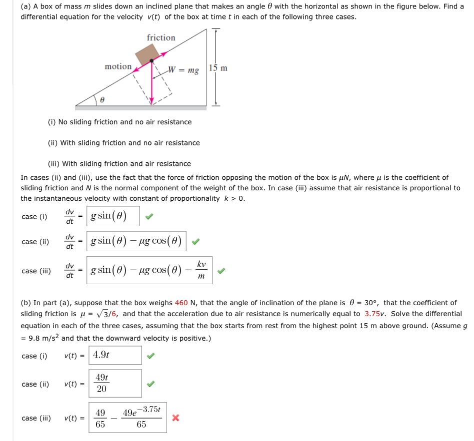 Solved A A Box Of Mass M Slides Down An Inclined Plane Chegg