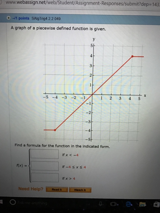 Solved A Graph Of A Piecewise Defined Function Is Given Chegg