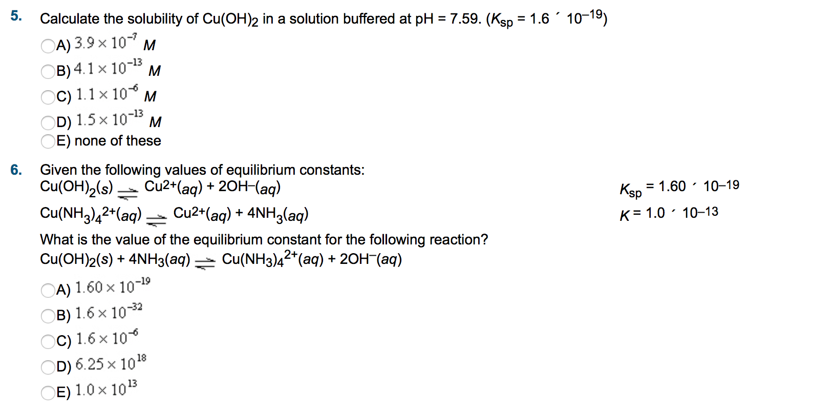 Solved Calculate The Solubility Of Cu Oh In A Solution Chegg