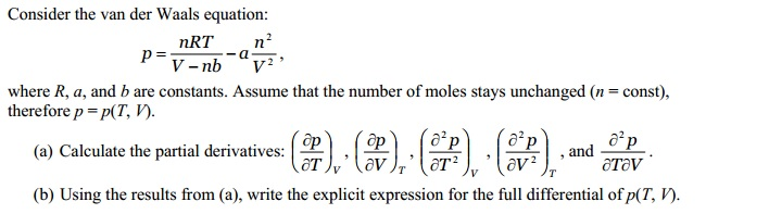 Solved Consider The Van Der Waals Equation Chegg