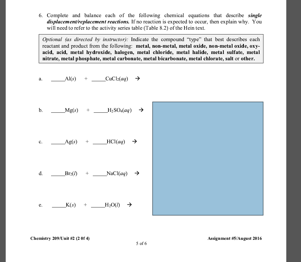 Solved Complete And Balance Each Of The Following Chemica Chegg