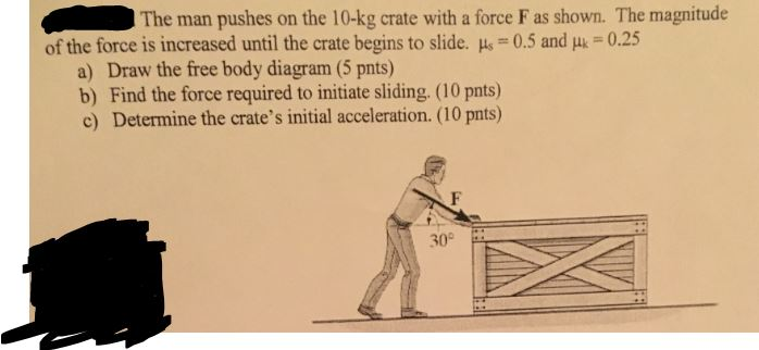 Solved The Man Pushes On The Kg Crate With A Force F As Chegg