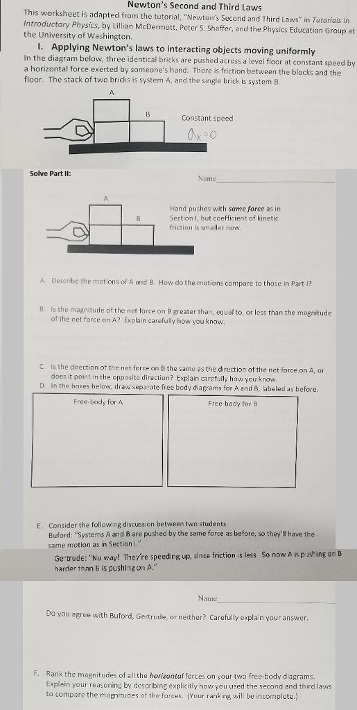 Newton Laws Worksheet Answers