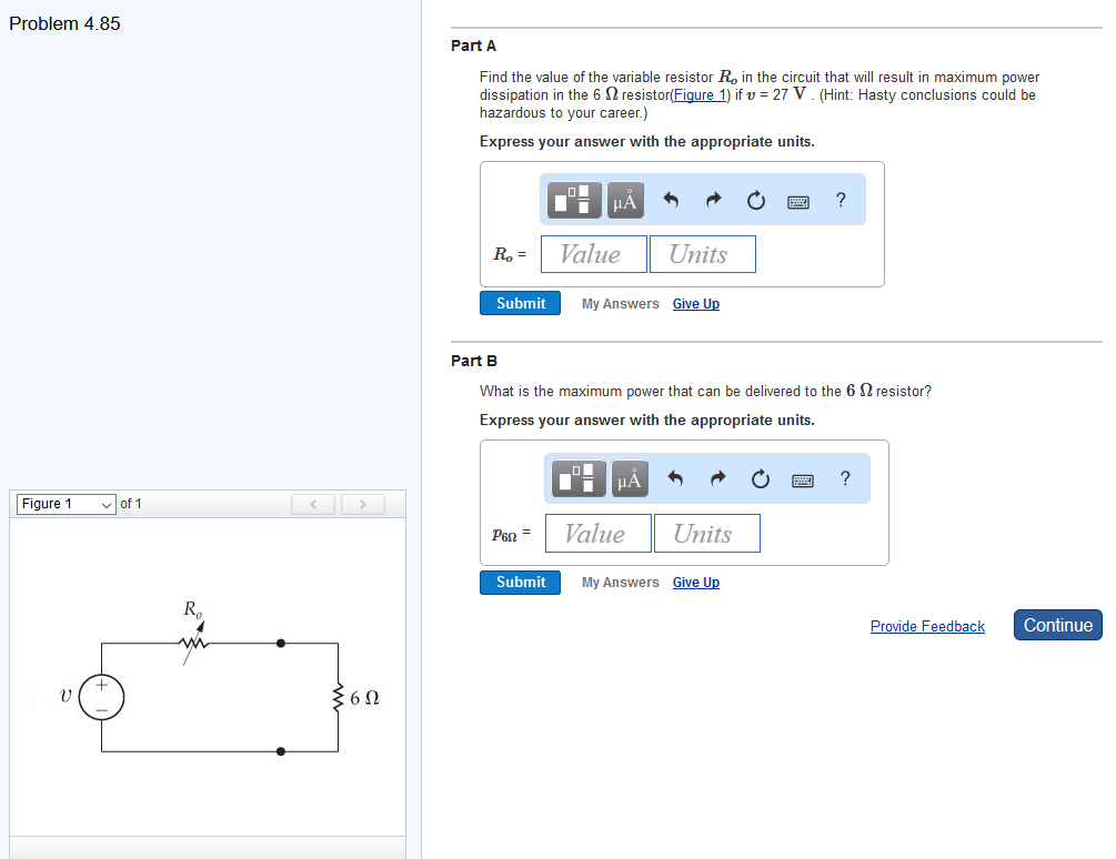 Solved Find The Value Of The Variable Resistor R O In The Chegg