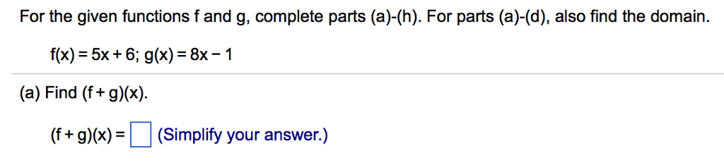 Solved For The Given Functions F And G Complete Parts Chegg