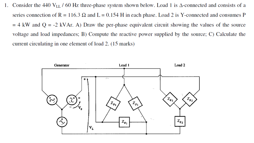 Solved L Consider The 440 VLL 60 Hz Three Phase System Chegg