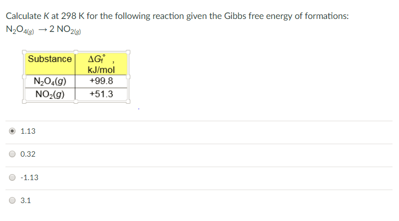 Solved Calculate K At 298 K For The Following Reaction Given Chegg