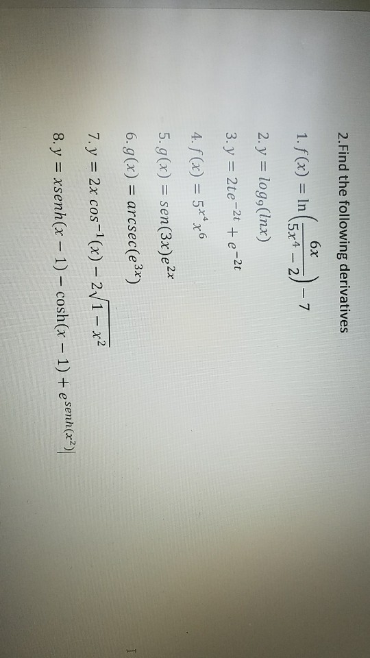 Solved Ind The Following Derivatives 1 F X Ln 6x 2 Y Chegg