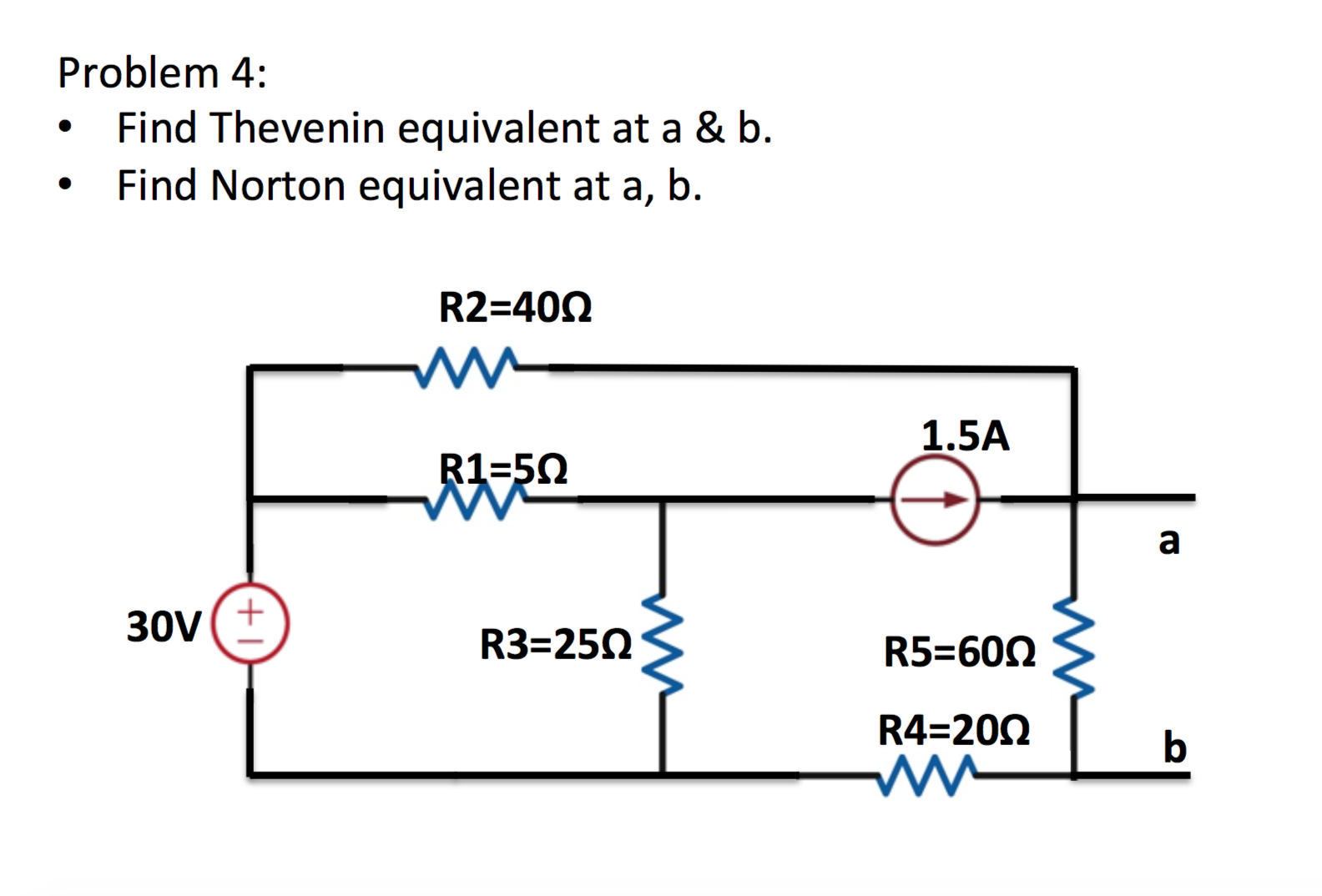 Solved: Find Thevenin Equivalent At A & B. Find Norton Equ... | Chegg.com