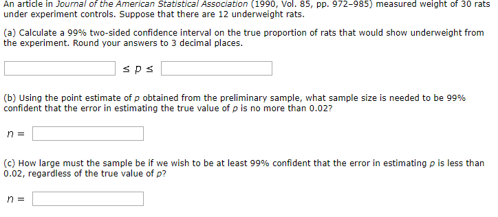 Solved An article in Journal of the American Statistical