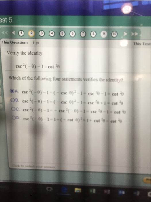 Solved Verify The Identity Csc Theta Cot Theta Chegg