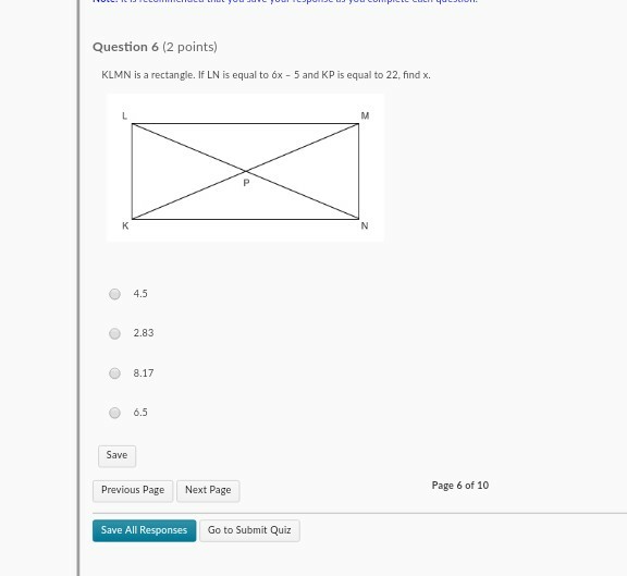 Solved Question 6 2 Points KLMN Is A Rectangle If LN Is Chegg