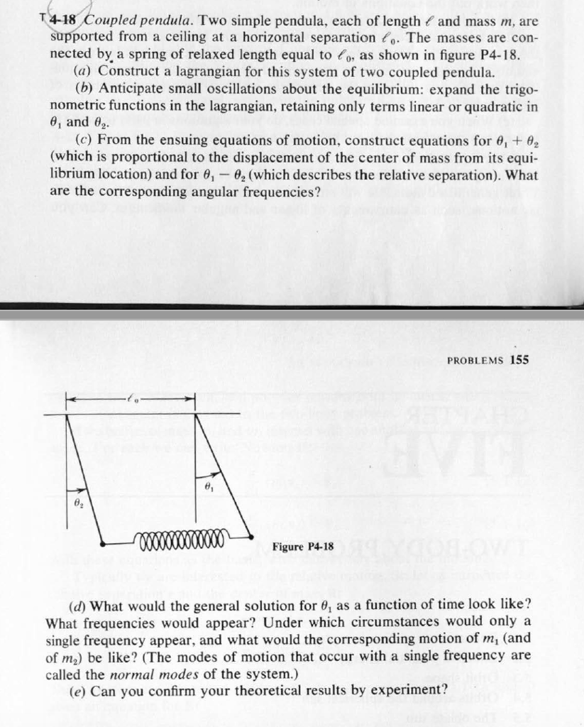 Solved T Coupled Pendula Two Simple Pendula Each Of Chegg