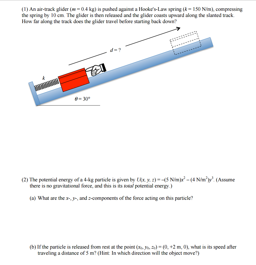 Solved An Air Track Glider M Kg Is Pushed Against A Chegg