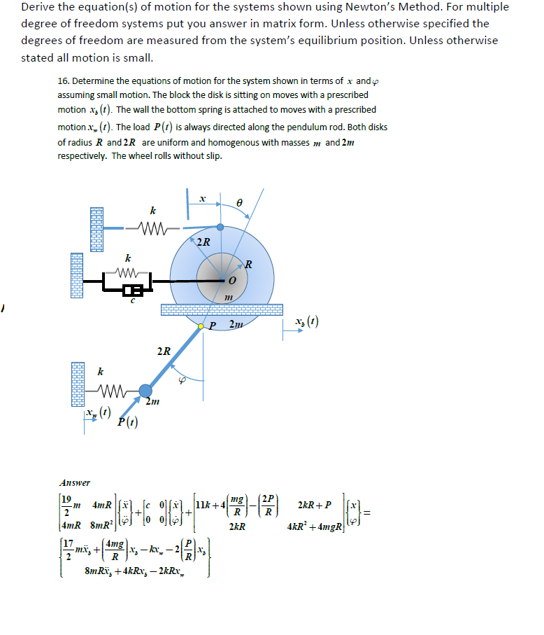 Solved Derive The Equation S Of Motion For The Systems Chegg