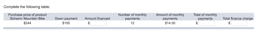 bike monthly payments