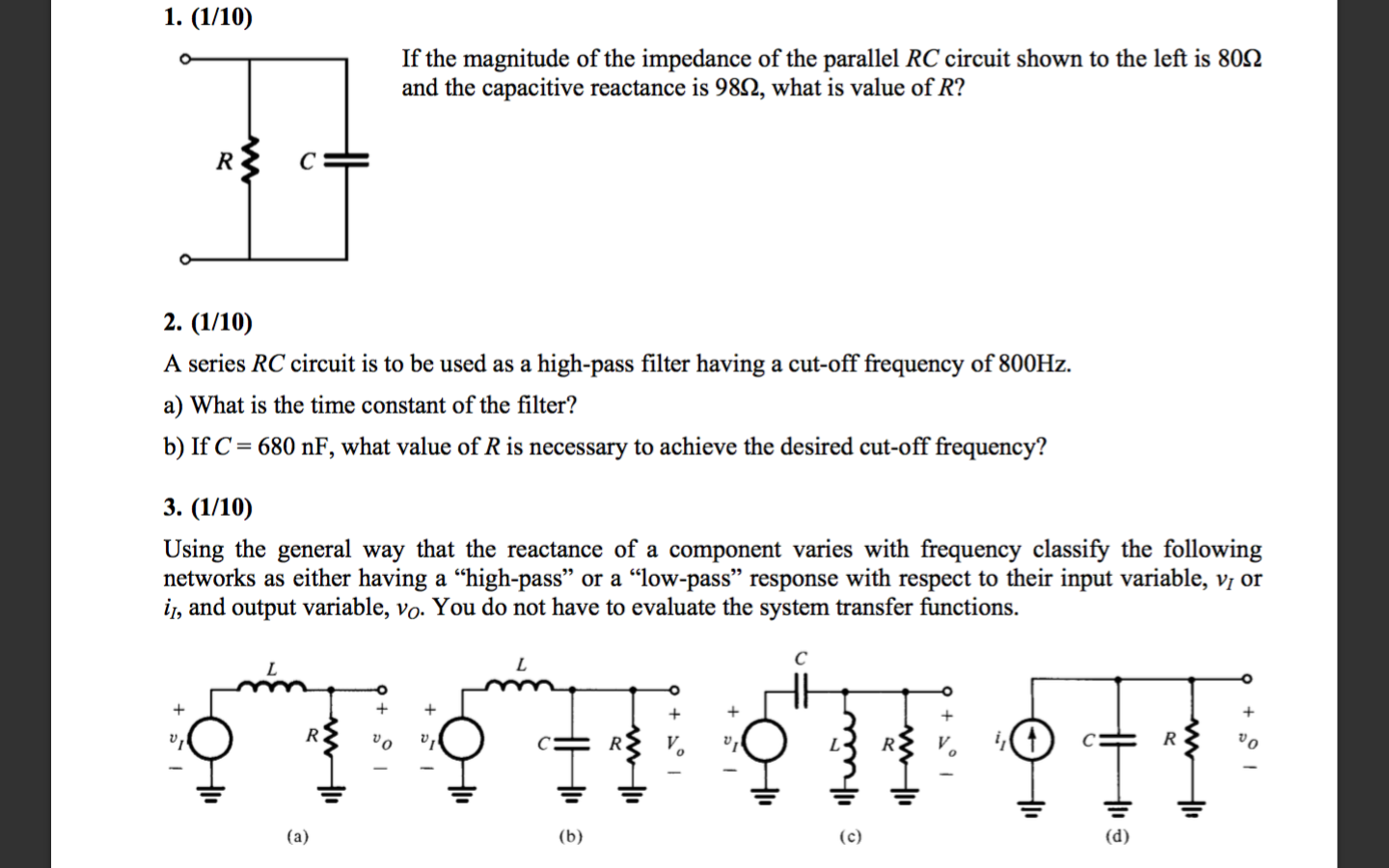 Solved If The Magnitude Of The Impedance Of The Parallel Rc Chegg Com