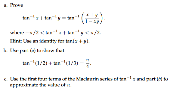 Solved A Prove Tan1x Tan Y Tan1 1 Xy Where P 2 Tan 1 X Chegg Com