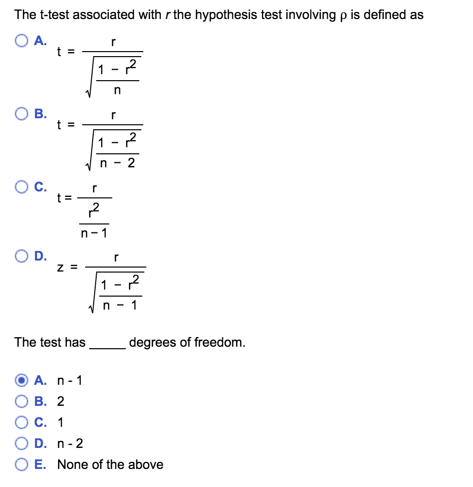 Solved The T Test Associated With R The Hypothesis Test I Chegg Com