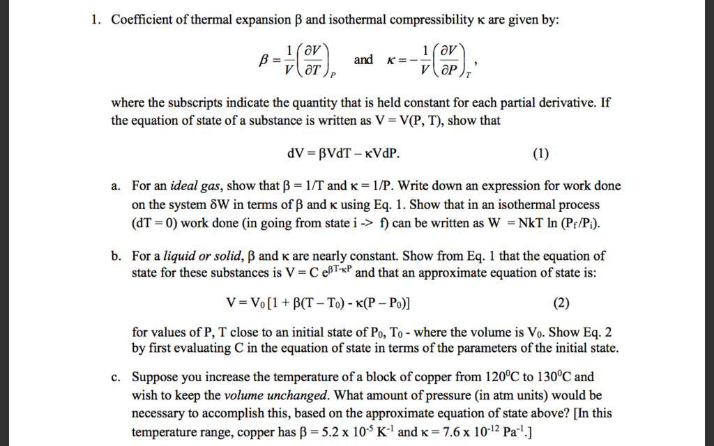 I Coefficient Of Thermal Expansion B And Isothermal Chegg Com