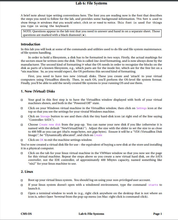 Solved Lab 6 File Systems A Brief Note About Type Setting Chegg Com