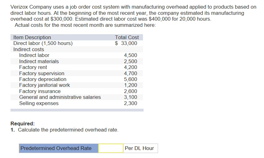 Solved Verizox Company Uses A Job Order Cost System With Solved Verizox Company Uses A Job Order Cost System With