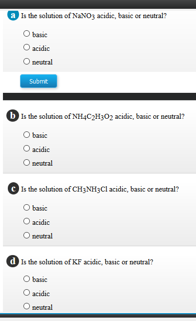 Solved A Is The Solution Of Nano3 Acidic Basic Or Neutral Chegg Com Solved A Is The Solution Of Nano3 Acidic Basic Or Neutral Chegg Com