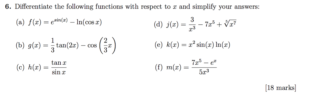 Solved Differentiate The Following Functions With Respect Chegg Com