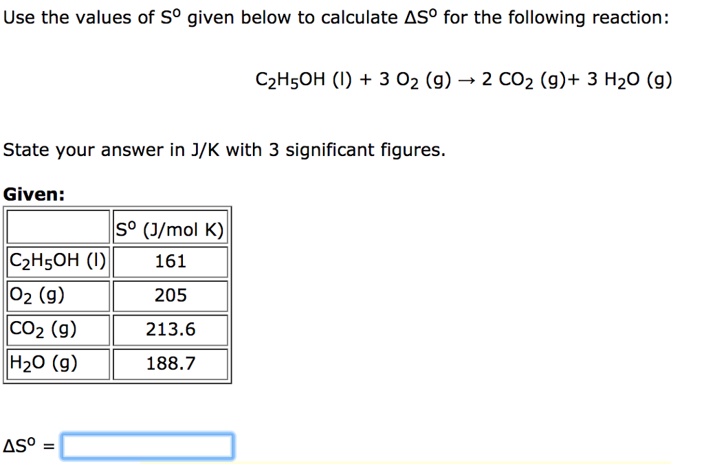 Solved Use The Values Of So Given Below To Calculate Aso Chegg Com