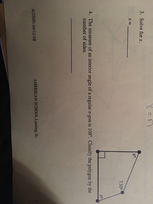 Solved Solve For X The Measure Of An Interior Angle Of A