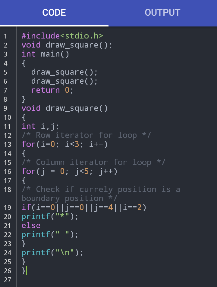 Question & Answer: include /* declare draw_square() function here */ int main() {/* call draw_squa..... 1