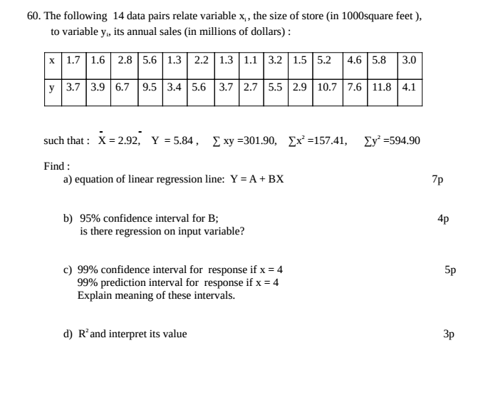 Solved The Following 14 Data Pairs Relate Variable X 1 T Chegg Com