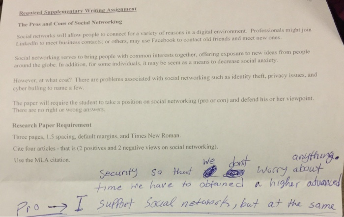 The Pros And Cons Of Social Networking Social Netw Chegg Com