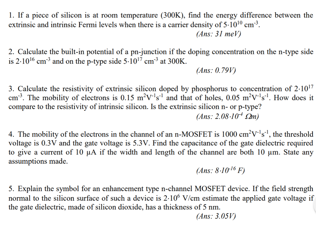 Solved 1 If A Piece Of Silicon Is At Room Temperature 3