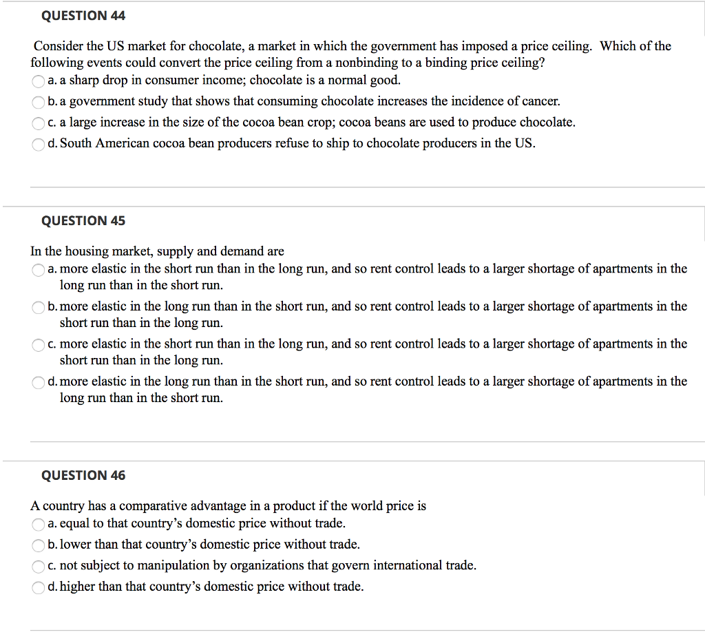 Solved Question 44 Consider The Us Market For Chocolate