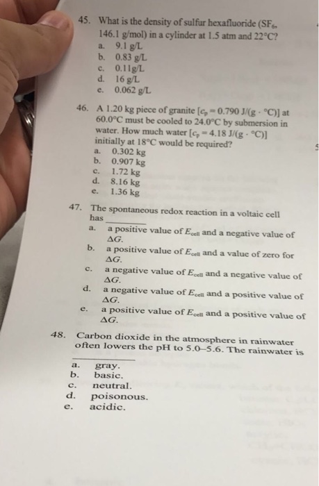 Solved What Is The Density Of Sulfur Hexafluoride Sf 6 Chegg Com