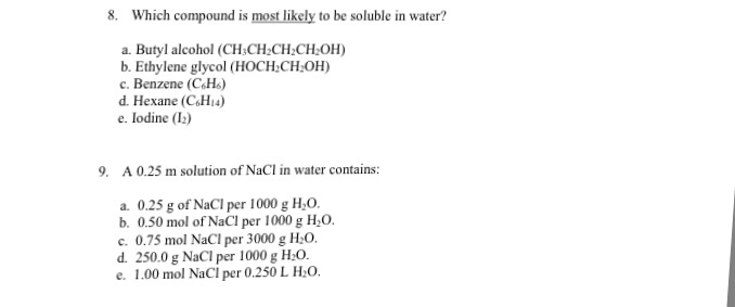 Solved Which Compound Is Most Likely To Be Soluble In Wat Chegg Com