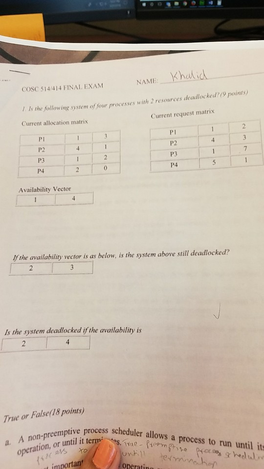 EXAM Fol 514/414 Is ... Khalid NAMI Solved: E FINAL COSC 1 The