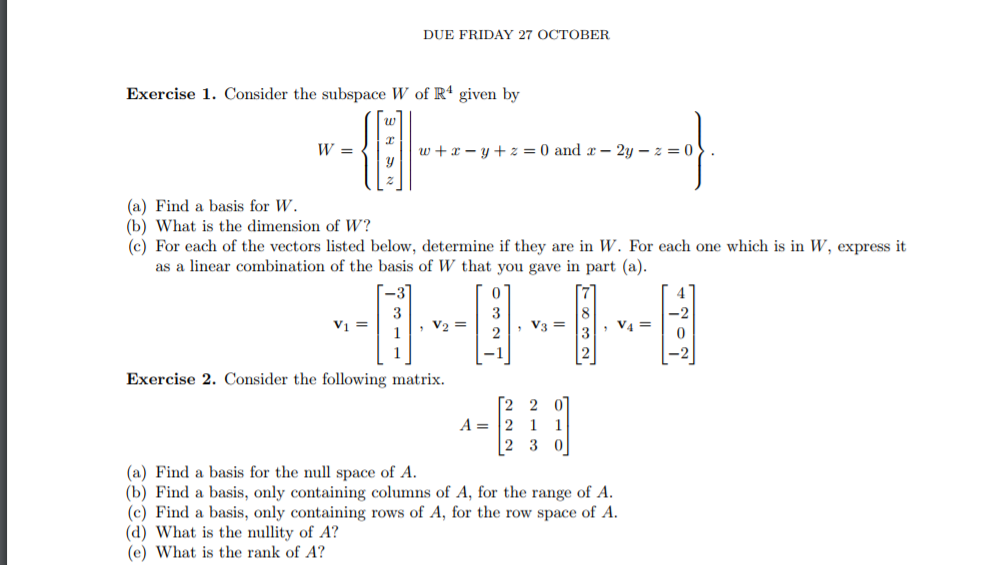 Solved Due Friday 27 October Exercise 1 Consider The Sub Chegg Com