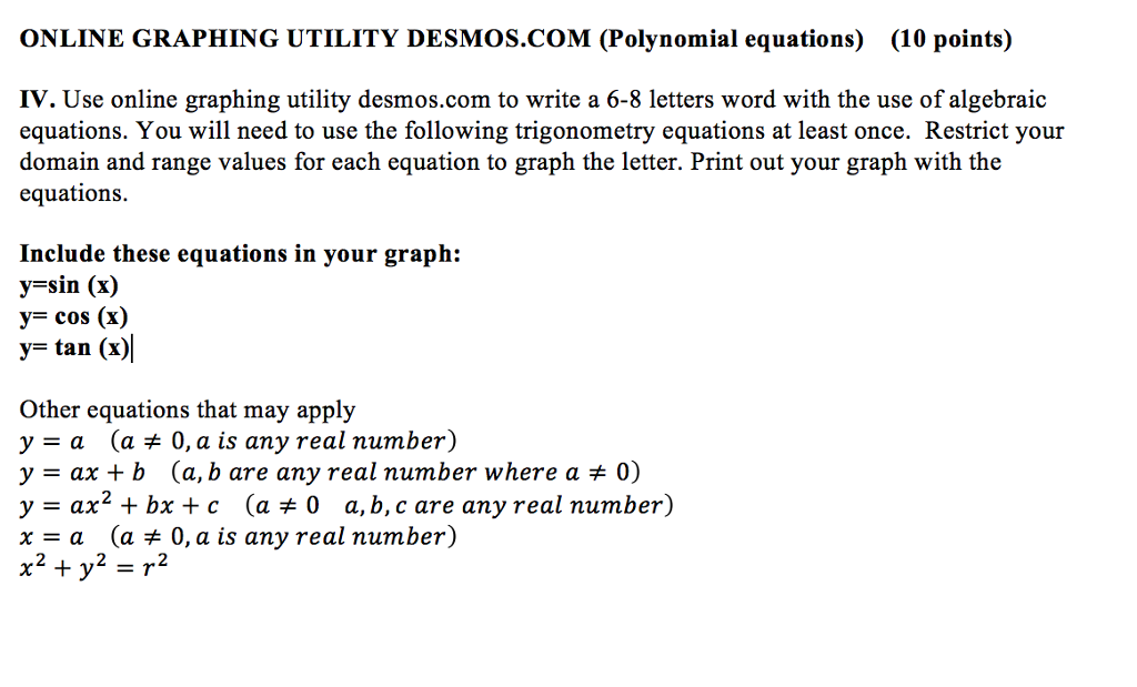 solved use online graphing utility desmos com to write a
