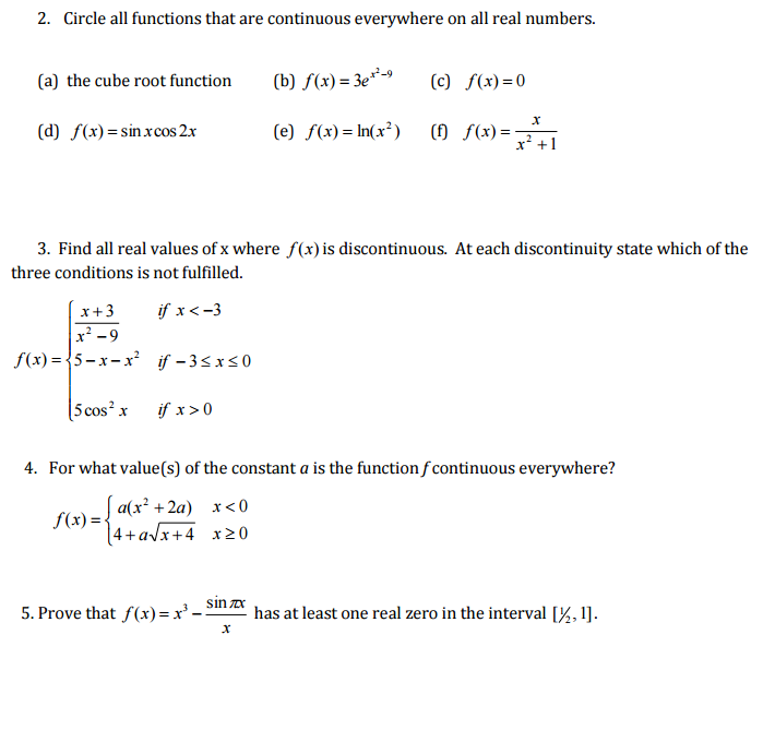 Solved: Circle All Functions That Are Continuous Everywher... | Chegg.com